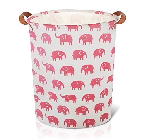AXUAN 79L Laundry Hamper, Collapsible Laundry Basket, Baby Laundry Basket, Large Laundry Hamper Waterproof with Leather Handle for Clothes, Toys, College Dorms, Bedroom, Bathroom (Pink Elephant)