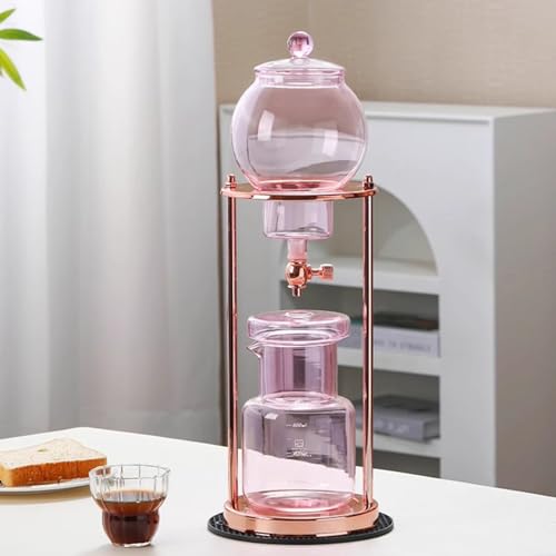 Ice Drip Coffee Machine, Cold Brew Coffee Tower, 600ml Glass Pot, Slow Drip Technology, with Metal Bracket, Makes 4-6 Cups, for 