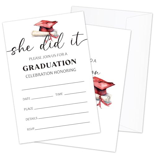 AWDSTN She Did It Graduation Invitation with Envelopes, 20 Set Graduation Announcements Grad Party Invites 2026 For College Junior High School Masters Grad Celebration -02