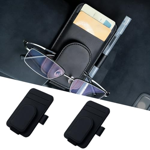 DURASIKO 車 メガネホルダー ペンホルダー付き 車用サンバイザーポケット 車用メガネクリップ 小型 サングラス/眼鏡/チケット/カード/ペン 収納クリップ 取付簡単 便利グッズ 2個 ブラック