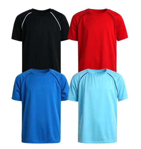 Pro Athlete Boys Athletic Shirts - 4 Pack Boys Dry Fit Shirt Lightweight Performance Tees Kids Dri Fit Shirts (Sizes 5-16)