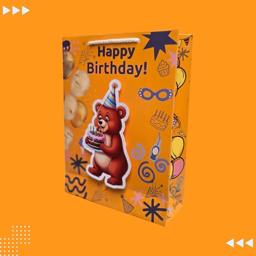 Image of TASCHE 3D Bear pop up Gift Bags for Return Gifts | Pop-Out Paper Bags for Kids Birthday, Baby Shower, Party Favors | 11x8x3 Inches (BALLOON BUDDY, Pack Of 60)