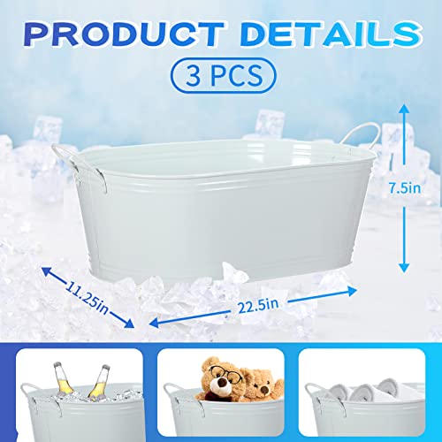 Panitay 3 Pcs Beverage Tubs 6 Gallons Extra Large Ice Buckets Metal Drink Bucket Galvanized Oval Storage Tubs Drink Cooler for Parties Wine Beer 22\" x 11.25\" x 7.5\", White - Thumbnail 2