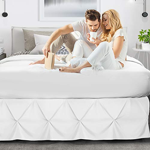 Image of Nestl White Bed Skirt Queen Size, Pinch Pleat Queen Bed Skirt, 14 inch Inch Drop Queen Bedskirt, Hotel Quality White Bed Skirts, Premium Microfiber Bedskirt for Queen Bed, White Queen Bed Skirt