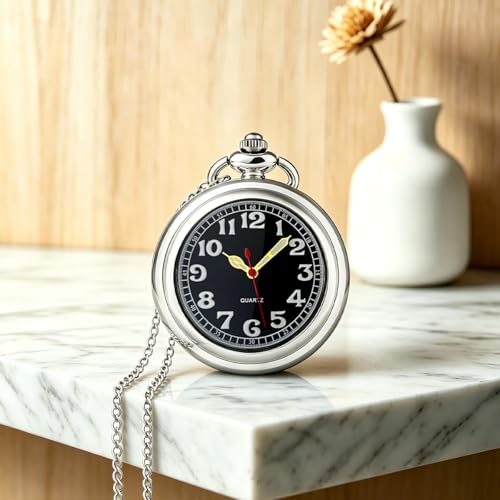 Image of Vintage Quartz Pocket Watches for Men with Chains, Analog Pocket Watch for Women, Gifts for Dad /Grandpa Gifts for Him for Birthday