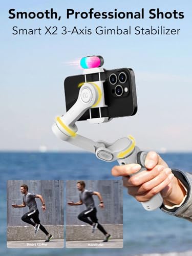 AOCHUAN Smart X2 3-Axis Gimbal Stabilizer for Smartphone with Adjustable RGB Fill Light, Built-in 20cm Extension Pole Selfie Stick, OLED Screen for Night Shots, Video Recording,X2 KIT White — view 4