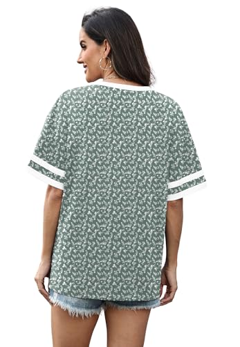 Image of WIHOLL Womens T Shirts Loose Fit Short Sleeve Tees V Neck Color Block Summer Tops 2026 Fashion S-4XL