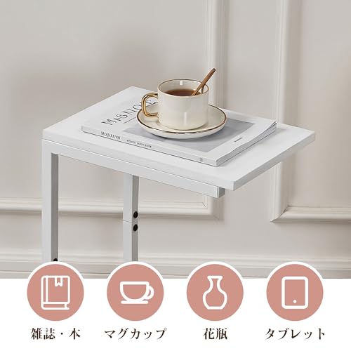 VECELO サイドテーブル キャスター付き 幅約37×奥行約26×高さ約53cm コの字型 2段収納 ミニテーブル ベッドサイドテーブル ソファ横 ベッド横 C形茶卓 北欧風 おしゃれ 木目調 コンパクト 省スペース ナイトテーブル かんたん組立 スリム [5]