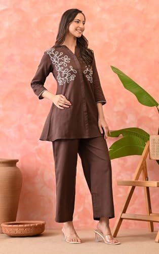 Image of Asmeriyo Women Embroidery Co Ord Set with Side Pocket | Women 2 Pic Kurta Set I Fancy Kurta Set | Stylish Kurti Outfit | Co-Ordination Wear | Festive and Casual wear (211-C-D-19-02)