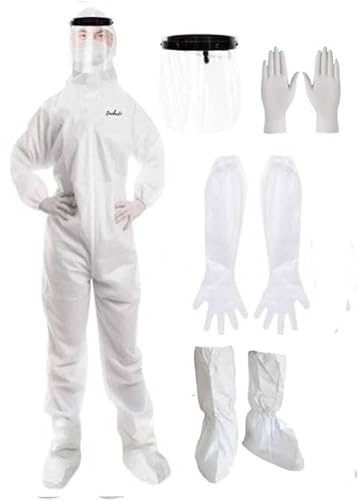 Zimchado Hazmat Suits Disposable Long Sleeve Gloves Full Body Paint Suit And Face Shield Shoe Cover Reusable Pair of Nitrile Gloves all Included waterproof Level III Type A Coveralls Medium