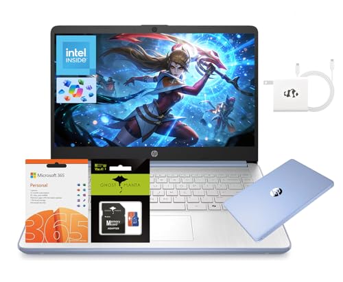 Image of HP 14 inch Laptop, Quad-Core Processor(Beat i3), 16GB RAM 256GB Storage (128GB UFS+128GB SD Card), 1-Year Office 365 Copilot AI Wi-Fi 6 Win11 Computer for Business College Student Study Work W /Accessory