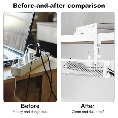 Mecmbj Kabelmanagement Schreibtisch, Kabel Organizer Schreibtisch, Kein Bohren Erforderlich, Klemmbarer Kabelwanne, Cable Management Under Desk, für Büro, Heimbüro(Weiß 2,34 * 12 * 8cm)