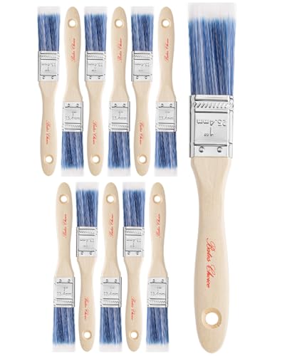 Bates 1-Inch Paint Brushes - 12 Pack Treated Wood Handle Stain & Wall Brush