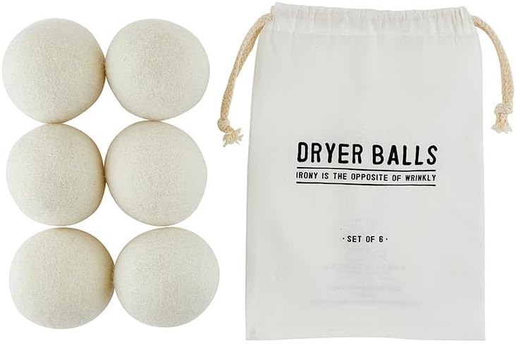 Santa Barbara Design Studio Wool Dryer Balls Natural Fabric Softener Woolly Ball Set in Muslin Storage Bag, 6-Pack, Opposite of Wrinkly