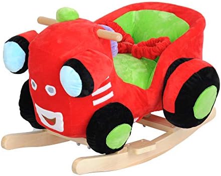 Dporticus Child Rocking Horse Plush Train Rocker Toy with Wheels and Seat Belt Wooden Rocking Horse/Kid Rocking Toy/Baby Rocking Horse/Rocker/Animal Ride On