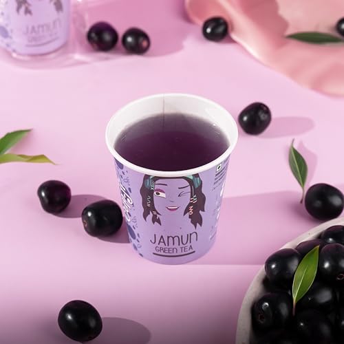 Image of Cup-ji Ready to Sip Jamun Green Tea | Fruity,Non Bitter Tasty & Whole Leaf Green Tea | Desi Kala Khatta | 10 Cups with Each Cup Size 210 ml