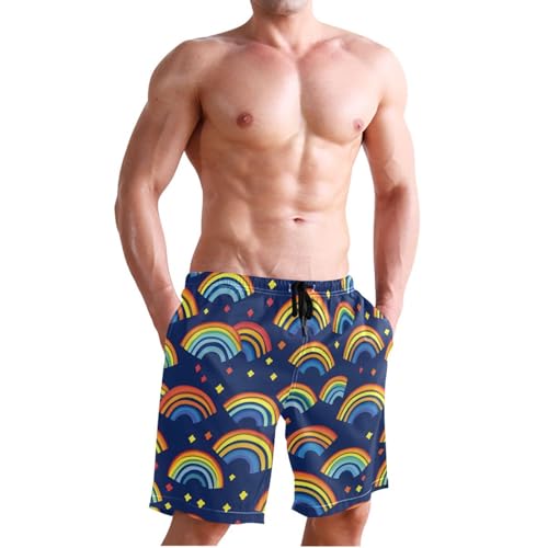 Cartoon Rainbow Men's Swim Trunks, Beach Shorts with Inner Lining Quick Dry Board Shorts S3