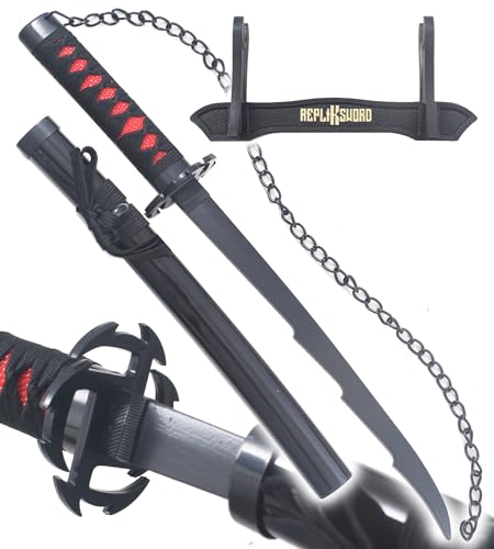 REPLIKSWORD Bleach Mini Katana en Bois Lame en Bois Katana Ichigo V4 Epee Sabre Bankai - 45cm + Presentoir Inclus