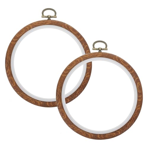 2 Pcs 5 Inch Embroidery Hoop Wooden Embroidery Hoops Round Cross Stitch Hoops Cross Stitch Hoop Imitated Wood Display Frame Rings for Handy DIY Ornaments Decoration