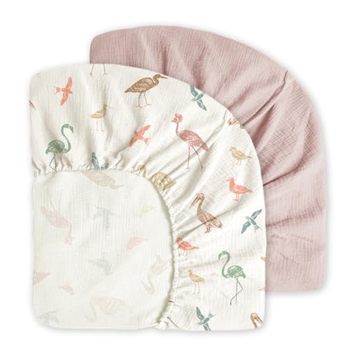 Little Grape Land Muslin Crib Sheets Fitted for Boys and Girls 2 Pack, 100% Cotton Baby Bed Sheets Soft Breathable, Neutral Fitted Baby Mattress...