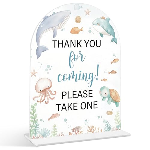 Thank You For Coming Sign - Under The Sea Baby Shower Sign, 1 Pack Arch Acrylic Sign with Stand, Gender Reveal Party Table Decor, Sea Creatures Ocean Baby Shower Supplies (SE20)