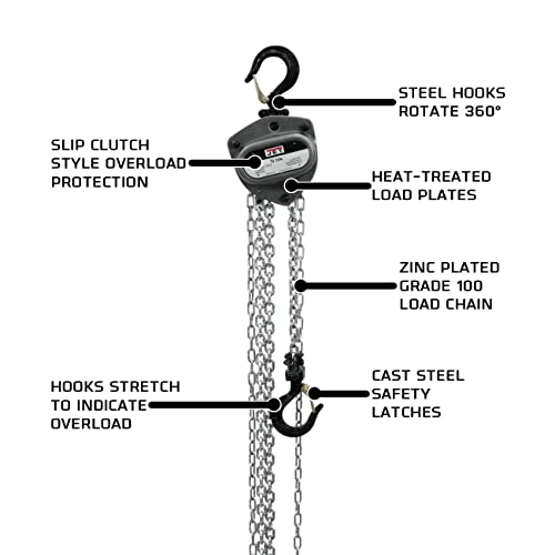 Jet L-100-250Wo-10, 1/4-Ton Hand Chain Hoist With 10' Lift And Overload Protection (101200) #TOP1