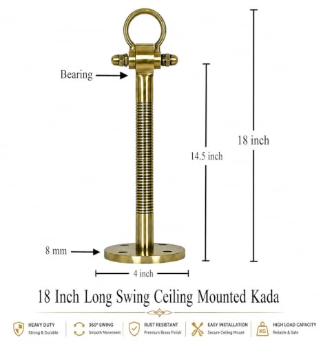 Image of Ceiling Hooks for Hanging Zula for Home Punching Bag Hanger with Anchor Bolt Fasteners Suitbale for Hammock Swing (Golden Kada, 18 Inch, Pack of 1)