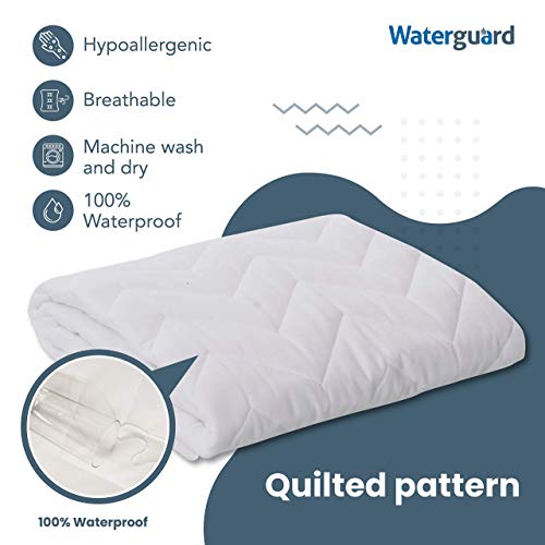 Image of Waterguard Quilted Cotton Mattress Pad - Crib Size - Soft, Comfortable, and Fluffy Mattress Pad - Waterproof Mattress Protector Stretched 7 inch for Snug Fit on Regular Sized Mattress.