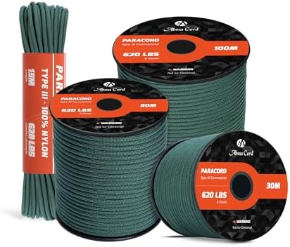 Abma Cord Paracord 620lbs 4mm Nylon Rope 9 Strands (15m-30m-50m-100m) Type III Parachute Cord - Max. 280kg - Forest Camo, 30m
