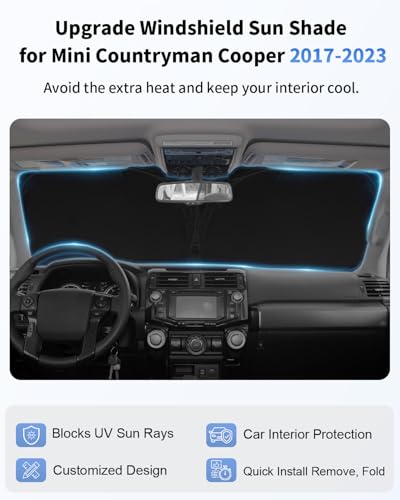 Sun Shade for 2017-2024 2025 Mini Countryman Cooper F60 SUV Windshield Sunshade Accessories 2-Layer Car Sun Shield Sun Visor Window Shade Blocks UV Rays Car Accessories