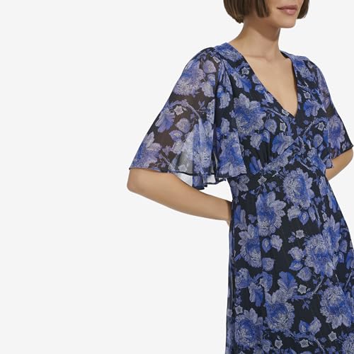 Image of Tommy Hilfiger Women's Elbow Sleeve V-Neck Empire Waist Chiffon Dress