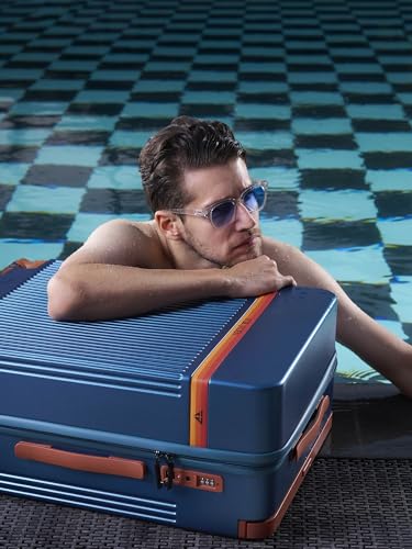 Image of FUR JADEN The Aviator German Polycarbonate Travel Luggage Suitcase with 8 StealthTech Silent Shock Absorbing Wheels, TSA Lock & Aerospace Grade Wide Handle (Cobalt Navy, Set of 2 - Cabin + Medium)