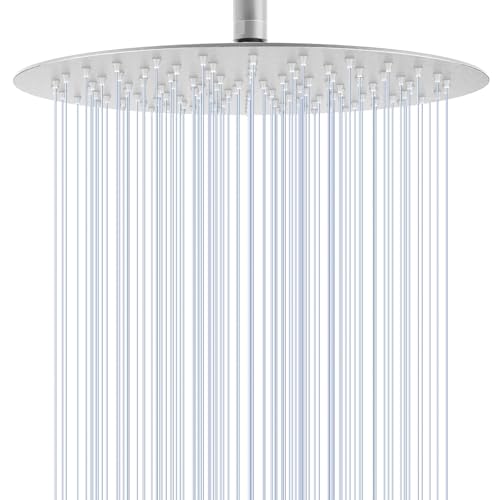 KINLIV Pomme de douche ronde en nickel brossé de 30,5 cm – Entièrement en acier inoxydable avec 120 buses en silicone pour salle de bain moderne