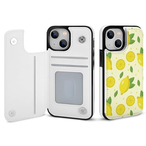 適用 iPhone15ProMax用ケース 手帳型 レモン柄 イエロー スマホケース カード収納 スタンド機能 アイフォン15ProMaxケース 耐衝撃 PUレザー カバー 財布型 Case