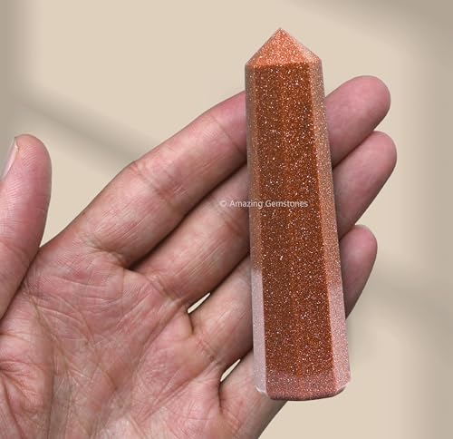 Image of Amazing Gemstone Red Goldstone Crystal Towers - Natural Healing Crystal Point Obelisk for Reiki Healing and Crystal Grid (3 inch to 4 inch INCH)