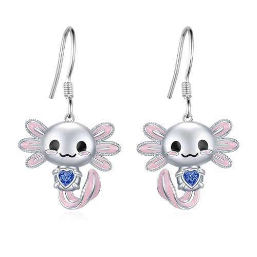 Axolotl Earrings 925 Sterling Silver Axolotl Dangle Earrings Cute Animal Jewelry Gift for Women Girl Daughter