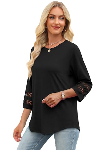 XIEERDUO 3/4 Length Sleeve Womens Tops and Blouses Dressy Casual Crewneck T Shirts Fashion Clothes Loose Fit Trendy4