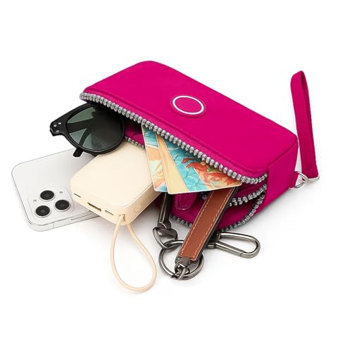 Wallet for Men Women,Large Capacity Wristlet Wallet Oxford Cloth Pouch 3 Layers Handbag Purse,Rose Red4