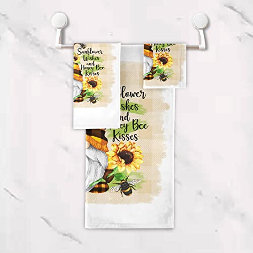 Pfrewn Gnome Sunflower Flowers Towels Set Of 3 Bee Plaid Spring Bathroom Towel Soft Absorbent Bath Hand Towels Washcloth Guest Towel Sets Bathroom Decorations #TOP4