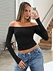 Trendy Queen Womens Long Sleeve Off The Shoulder Tops Going Out Basic T Shirts Cute Sexy Crop Boat Neck Y2K Corset Concert Fall Fashion 2026 Outfits Clothes Black M #4
