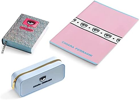 KIT SCUOLA- CHIARA FERRAGNI Pigna Astuccio – Pochette in Silicone Azzurro, Diario 16 mesi 2021/2022, 4 Maxi Quaderni Chiara Ferragni x Pigna