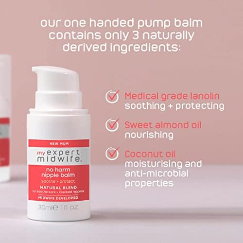 My Expert Midwife No Harm Nipple Balm, 100% Natural, medical grade Lanolin, fast relief, protection for sore cracked nipples. Moisturising, odourless, tasteless, breastfeeding Safe Nipple cream, 60ml
