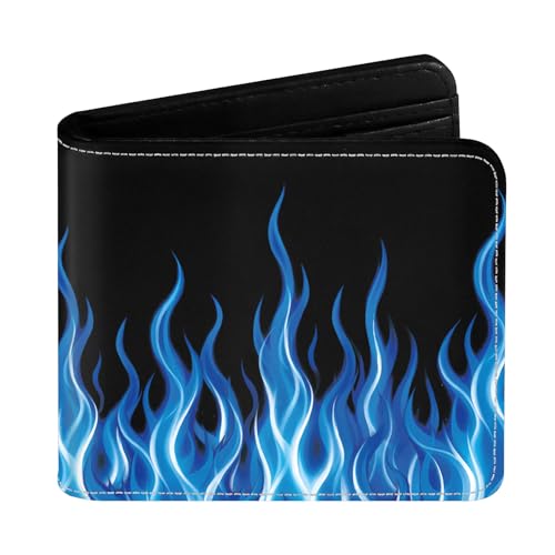 NEIUJADK Kids Wallets for Boys Teen Cool Blue Flame Wallet Gifts for Kids Bifold Leather Boy Wallets with Zipper Coin Pocket Novelty Blue Fire Wallet for Boys Birthday Christmas Gifts
