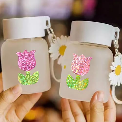 Image of 500Pcs Spring Vinyl Tulip Stickers Roll 1.2in Large Glitter Stickers 6 Colors Flower Label Tag Self-Adhesive Classroom Reward Waterproof Decals for Birthday Envelope Journal Decor