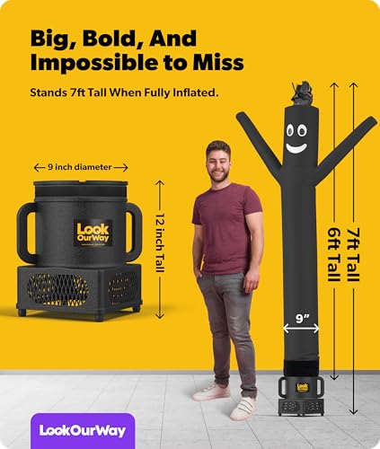 Image of LookOurWay Air Dancers Wacky Waving Inflatable Tube Guy - 7ft Tall Inflatable Advertising Waving Dancing Man with Sky Dancer Blower - Black