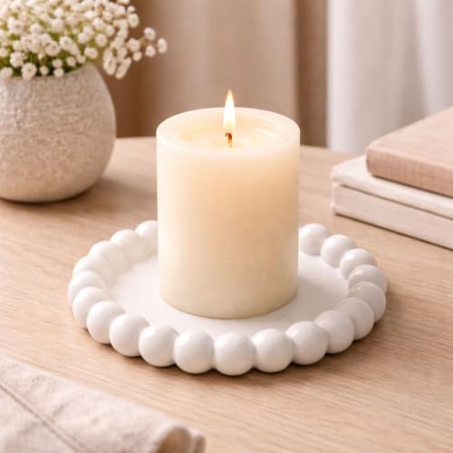 Image of Aesthetic Handmade Round Bubble Tray Trinket Tray Handmade | Jewelry Organizer | Vanity Tray for Women | Minimalist Home Decor, Candle Holder & Multipurpose - 12 x 12 cm