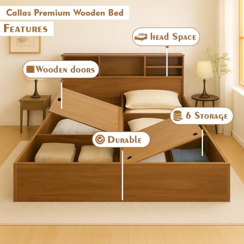 Image of Callas Trinity Queen Size Bed Engineered Wood with Box Modern Design with Headboard | Elegant Finish | Durable Structure 1 Year Warranty with Free Installation