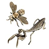 SZZUMM Gold Bee Figurines and Metal Mantis, Mini Fairy Garden Animal Insect Figurines, Vintage Brass Bee Mantis Statues Decorative Desktop Ornament for Office Home Decor