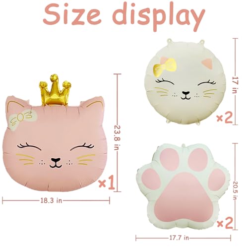 Image of 5Pcs Cat Foil Balloon, Pink & Cream White | Cat Paw, Cute Crown Kitten, Pet Cat Themed Birthday Party, Baby Shower & Wedding Themed Party Decorations