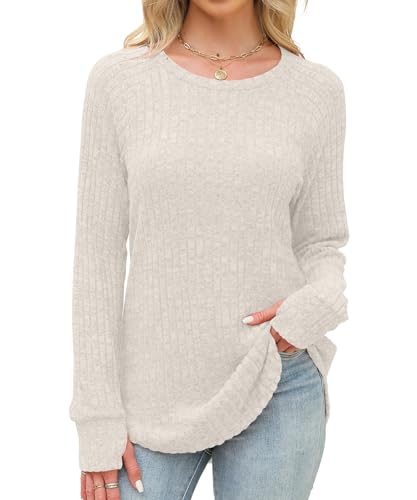 JomeDesign Womens Sweaters Long Sleeve Shirts Crewneck Sweatshirts Loose Casual Tunic Tops with Thumb Holes2